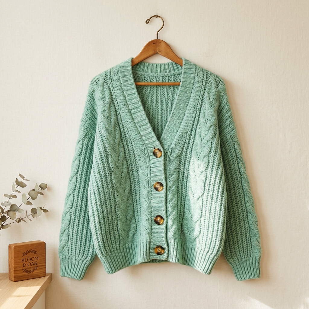 Cozy Mint Cable-Knit Cardigan